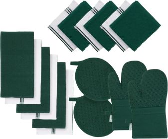 Dish Towels and Dishcloths Sets - 16 Pc Kitchen Mitts and Pot Holders, 100% Cotton Kitchen Dish Rags for Washing Dishes - Green