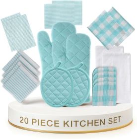 Kitchen Towels and Dishcloths Sets - 20Pc Kitchen Towel Set, 350 Degree Heat Resistant Oven Mitts & Pot Holder
