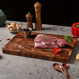 1pc Large Acacia Wood Cutting Board - Heavy-Duty Wood Butcher Block, Double-Sided Wood Chopping Board Suitable for Meat, Vegetables, Fruits