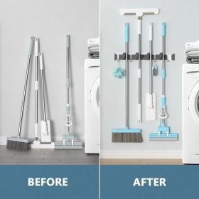 Mop Broom Holder Wall Mount Metal Pantry Organization and Storage Garden Kitchen Tool Organizer Wall Hanger for Home Goods (4 Positions with 4 Ho