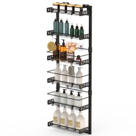 Over The Door Pantry Organizer 6-Tier Pantry Door Organizer Carbon Steel 110LBS Loading Easy Install Behind Door Storage For Closet Kitchen Bathroom 5 (Option: 6tier_Black)