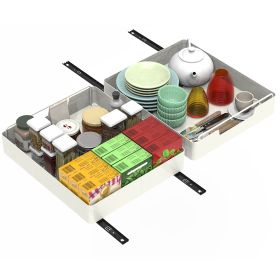 2Pcs Pull Out Cabinet Organizers Sliding Shelf Spice Rack Carbon Steel Roll Out Drawers Fixed with Adhesive Nano Film with Handle 55LBS Max Load (Option: 35Cm)