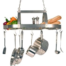 Rustic 2-Light 10 Hook Ceiling Mounted Hanging Pot Rack (Color: Brushed Nickle)
