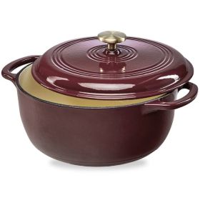 6 Quart Large  Enamel Cast-Iron Dutch Oven Kitchen Cookware (Color: Maroon Cabernet Red)