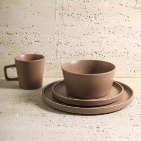 16-Piece Stoneware Dinnerware Set - Service for 4 (Color: Matte Brown)