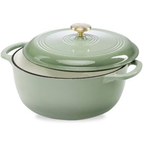 6 Quart Large Enamel Cast-Iron Dutch Oven Kitchen Cookware (Color: Sage Green)