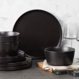 16-Piece Stoneware Dinnerware Set - Service for 4 (Color: Matte Black)