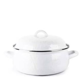 4-Quart Porcelain-Coated Steel Dutch Oven w/ Lid and Stainless Steel Trim (Color: White)