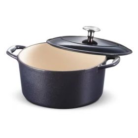 Round 5.5 Quart Enameled Oven Safe Cast Iron Dutch Oven with Lid (Color: Dark Blue)