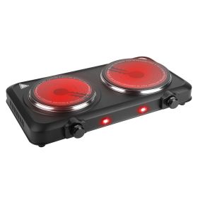 1800W Electric Infrared Dual Burner Portable Heating Hot Plate Stove Countertop RV Hotplate with 7.5” & 6.3” Glass Cooktop Stepless Temperature Adjust (Option: DoubleBurne)