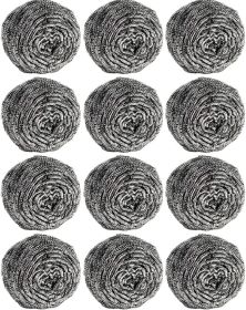 12Pcs Steel Wool Scrubber Pads for Cleaning Dishes, Pans, Pots, Ovens, Grills, Sinks - Stainless Steel Scrubbers for Kitchen, 12 Pack (Color: Silver)